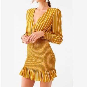 Forever 21 Striped Smocked Mini Dress Mustard Yellow Size Medium